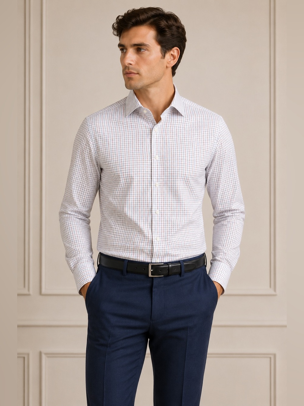 Charles Tyrwhitt White Multi-Check Cotton Dress Shirt 15.5/33